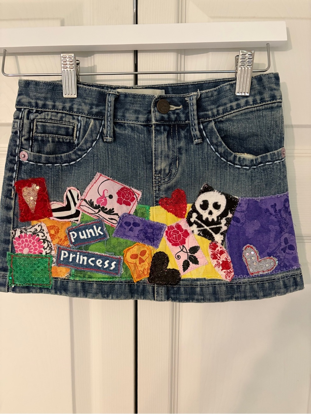 GAP Punk Princess Denim Patchwork Skirt Bohemian Upcycled Art Size 8